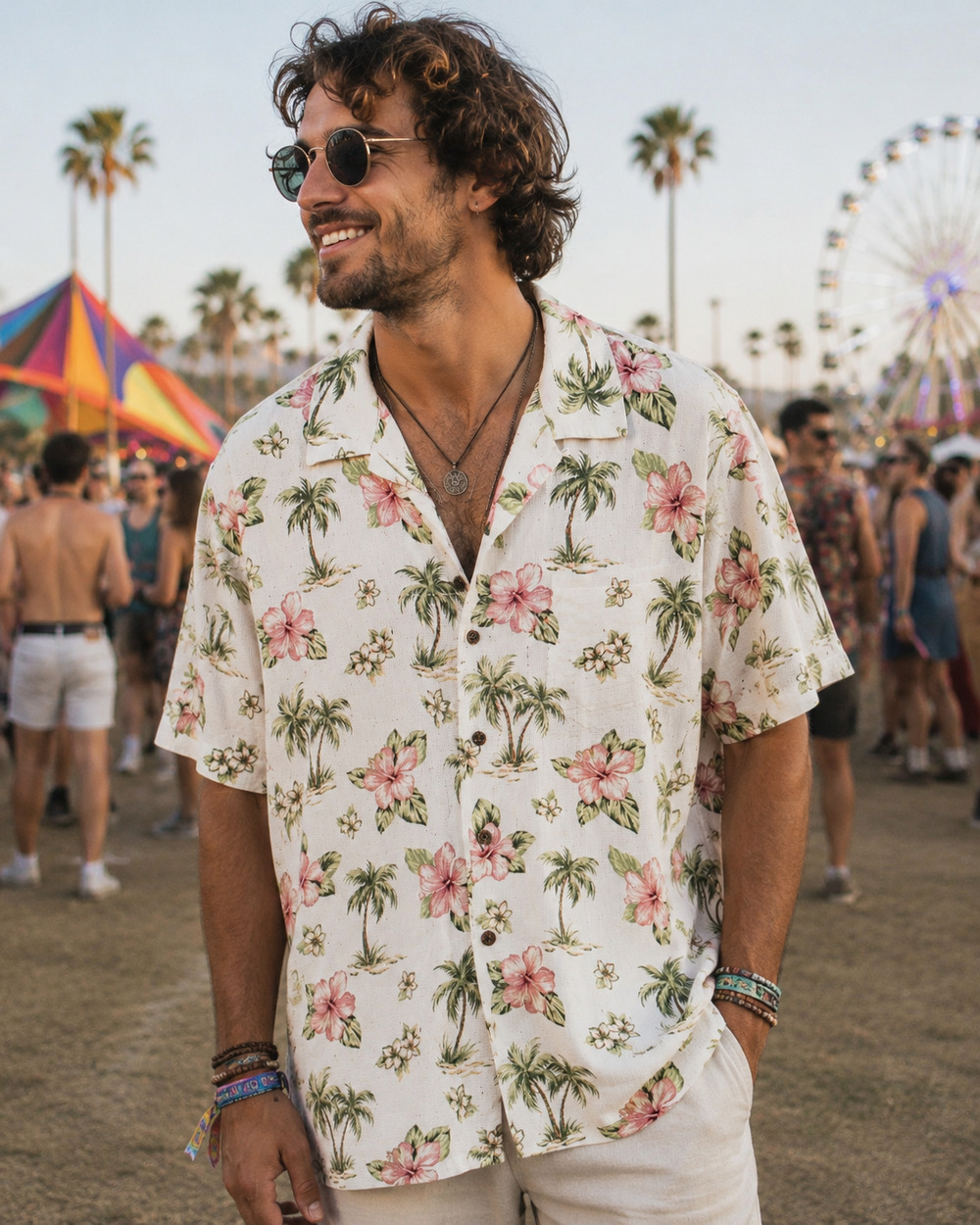 Vtg Tropical Floral Hawaiian Button Up Shirt XL Silk Festival Beach Camp Shirt